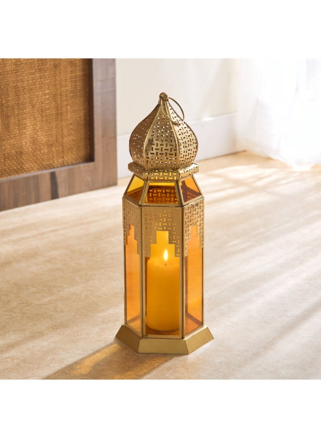 Home Box فوانيس معدنية من سكاي لاين ميراچ بتصميم مقصوص مع زجاج - 16.5x16.5x40 سم - Image 1